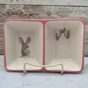 Rae Dunn Divided Bunny Dish – Ceramic Easter Serveware, 8" Long, Farmhouse Decor